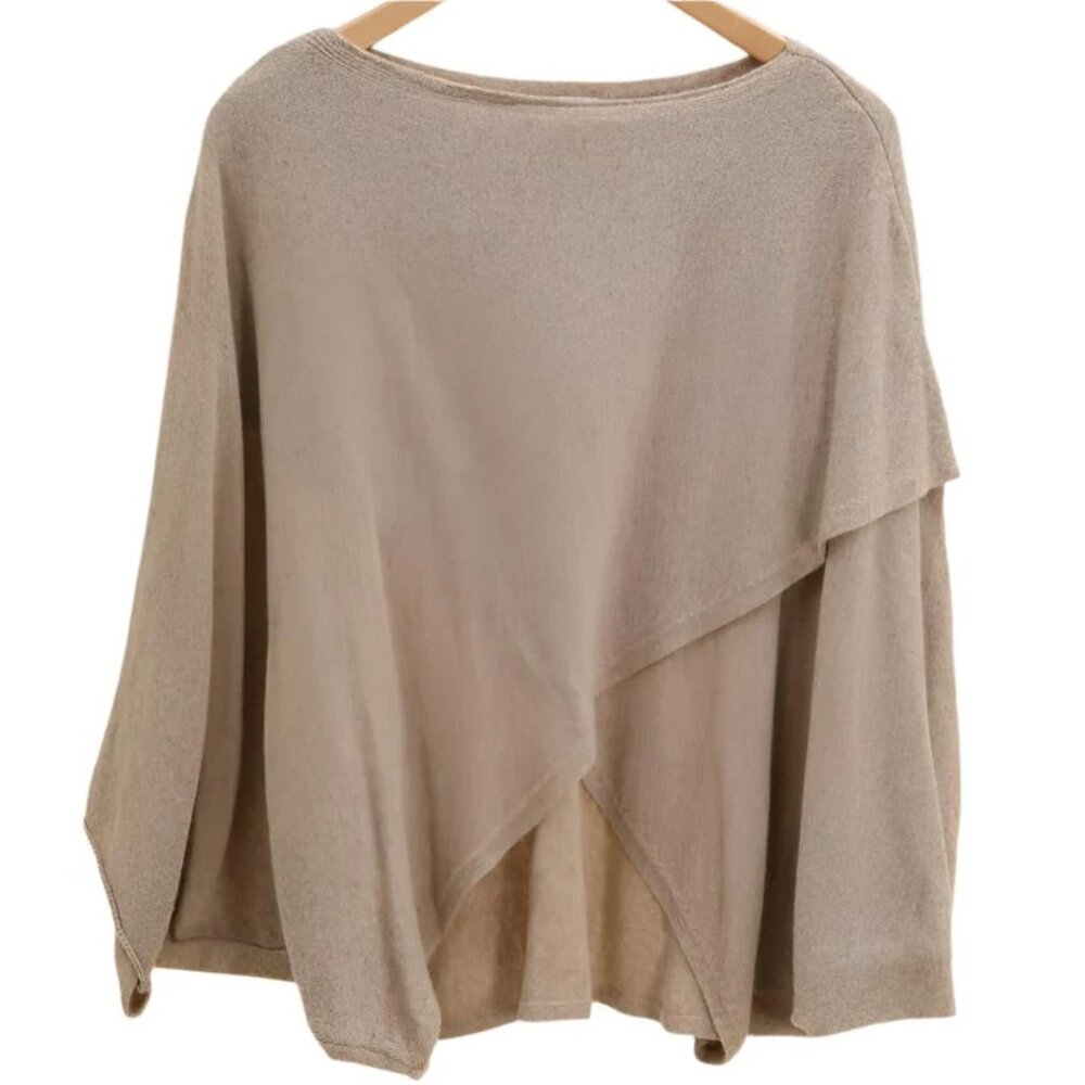 NAIS PARIS - DARK BEIGE CASHMERE AND WOOL PONCHO SWEATER